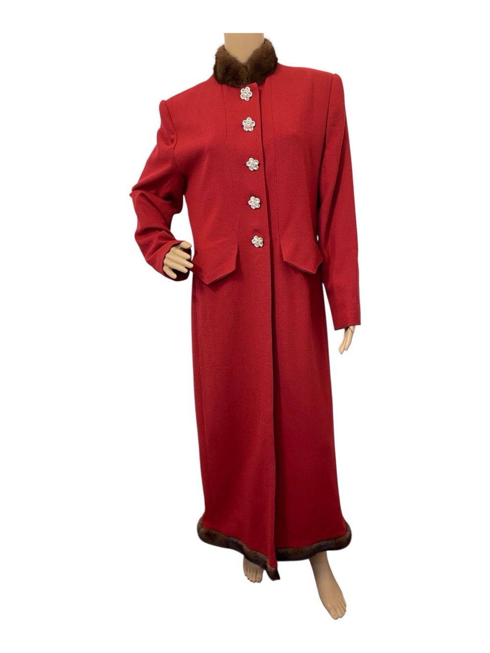 Lily&Taylor Vintage Red Wool Full-Length Coat Trimed with Finland Mink, 12
